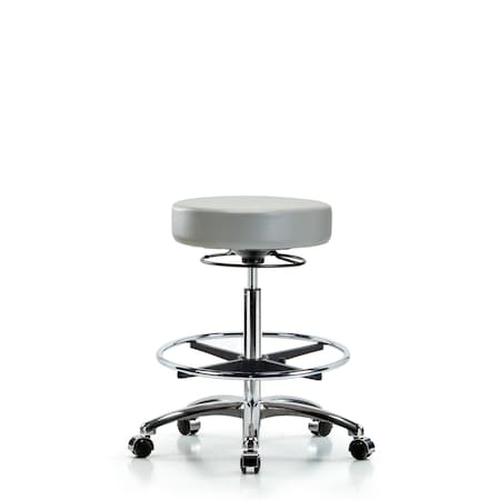 Vin Stool without Back Chrome-High Bench Ht with Chrome Foot RingandCasters in Dove Trailblazer Vin MPN:BR-VHBSO-CR-CF-CC-8567