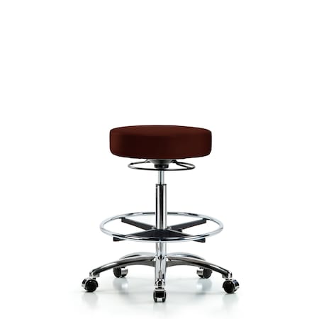Vin Stool without Back Chr-High Bench Ht with Chr Foot Ring and Casters in Burgundy Trailblazer Vin MPN:BR-VHBSO-CR-CF-CC-8569
