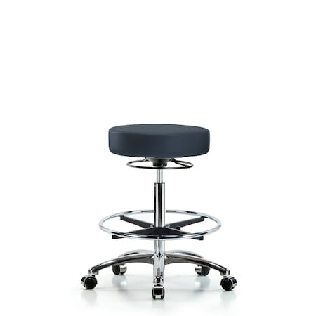 Vin Stool without Back Chr-High Bench Ht with Chr Foot RingandCasters in Imp Blue Trailblazer Vin MPN:BR-VHBSO-CR-CF-CC-8582