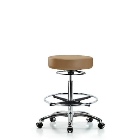 Vin Stool without Back Chrome-High Bench Ht with Chrome Foot RingandCasters in Taupe Trailblazer Vin MPN:BR-VHBSO-CR-CF-CC-8584