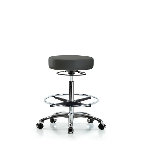 Vin Stool without Back Chr-High Bench Ht with Chr Foot Ring and Casters in Charcoal Trailblazer Vin MPN:BR-VHBSO-CR-CF-CC-8605
