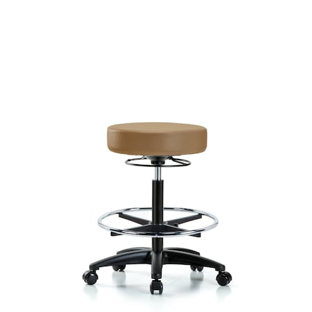 Vin Stool without Back-High Bench Height with Chrome Foot RingandCasters in Taupe Trailblazer Vin MPN:BR-VHBSO-RG-CF-RC-8584