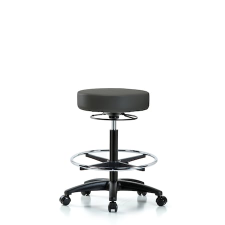 Vin Stool without Back-High Bench Height with Chrome Foot RingandCasters in Charcoal Trailblazer Vin MPN:BR-VHBSO-RG-CF-RC-8605