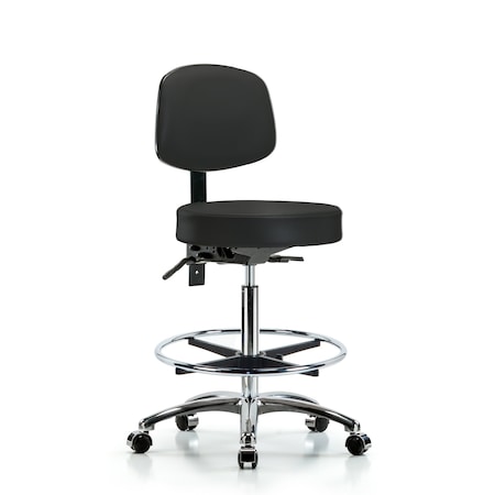 Vin Stool with Back Chrome-High Bench Ht with Chrome Foot Ring and Casters in Black Trailblazer Vin MPN:BR-VHBST-CR-T0-CF-CC-8540