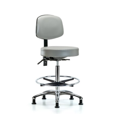 Vin Stool with Back Chr-High Bench Height with Chr Foot RingandStat Glides in Dove Trailblazer Vin MPN:BR-VHBST-CR-T0-CF-RG-8567