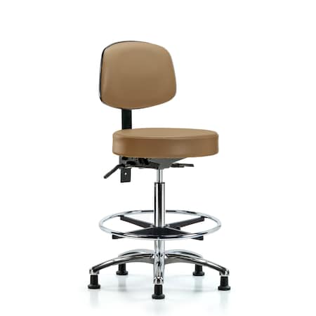 Vin Stool with Back Chr-High Bench Height with Chr Foot RingandStat Glides in Taupe Trailblazer Vin MPN:BR-VHBST-CR-T0-CF-RG-8584