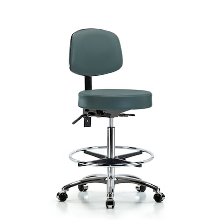 Vin Stool with Back Chr-High Bench Ht with Seat Tilt, Chr FR, and Casters in Col Blue Trailblazer Vin MPN:BR-VHBST-CR-T1-CF-CC-8546
