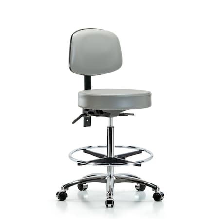 Vin Stool with Back Chr-High Bench Height with Seat Tilt, Chr FR, andCasters in Dove Trailblazer Vin MPN:BR-VHBST-CR-T1-CF-CC-8567