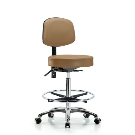 Vin Stool with Back Chr-High Bench Height with Seat Tilt, Chr FR, andCasters in Taupe Trailblazer Vin MPN:BR-VHBST-CR-T1-CF-CC-8584