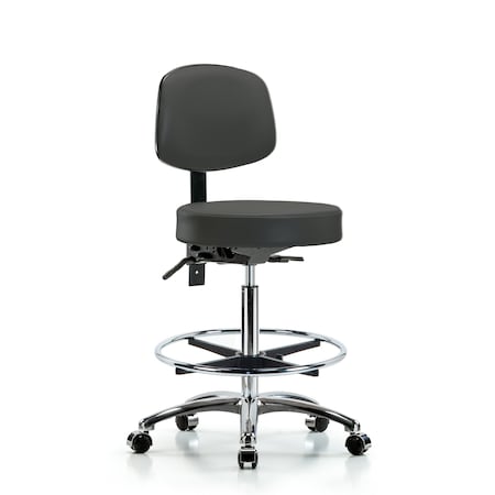 Vin Stool with Back Chr-High Bench Ht with Seat Tilt, Chr FR, andCasters in Charcoal Trailblazer Vin MPN:BR-VHBST-CR-T1-CF-CC-8605