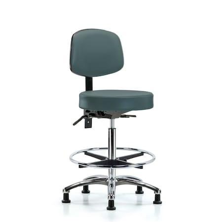 Vin Stool with Back Chr-High Ben Ht with Seat Tilt, ChrFR, andStat Glides in Col Blue Trailblazer Vin MPN:BR-VHBST-CR-T1-CF-RG-8546