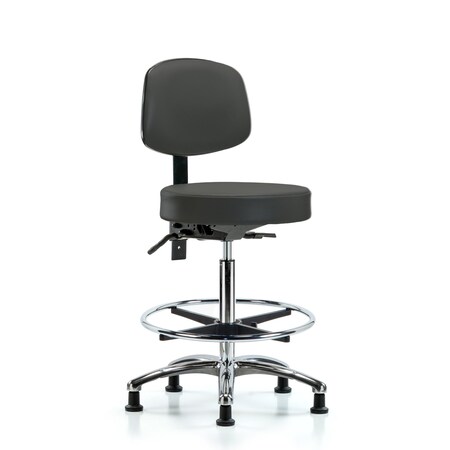 Vin Stool with Back Chr-High Ben Ht with Seat Tilt, Chr FR, andStat Glides in Charcoal Trailblazer Vin MPN:BR-VHBST-CR-T1-CF-RG-8605