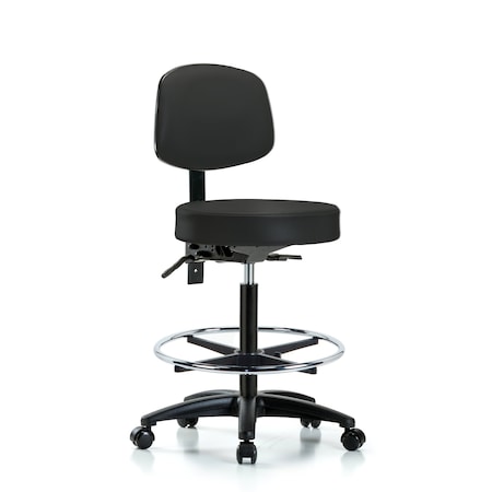 Rutledge Vin Stool with Back-High Bench Height with Chr Foot RingandCasters in Black Trailblazer Vin MPN:BR-VHBST-RG-T0-CF-RC-8540