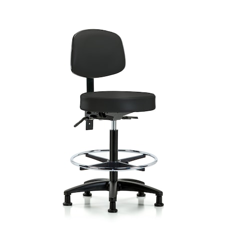Vin Stool with Back-High Bench Ht with Chrome Foot RingandStationary Glides in Black Trailblazer Vin MPN:BR-VHBST-RG-T0-CF-RG-8540