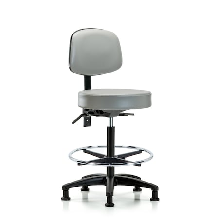 Vin Stool with Back-High Bench Ht with Chrome Foot RingandStationary Glides in Dove Trailblazer Vin MPN:BR-VHBST-RG-T0-CF-RG-8567