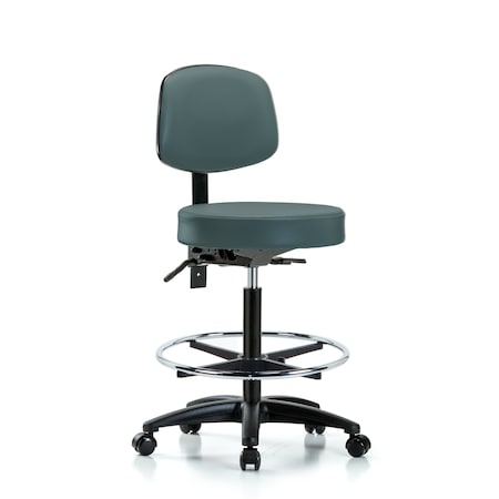 Vin Stool with Back-High Bench Ht with Seat Tilt, Chr FR, andCasters in Colonial Blue Trailblazer Vin MPN:BR-VHBST-RG-T1-CF-RC-8546