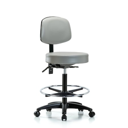 Vin Stool with Back-High Bench Ht with Seat Tilt, Chr Foot Ring, and Casters in Dove Trailblazer Vin MPN:BR-VHBST-RG-T1-CF-RC-8567