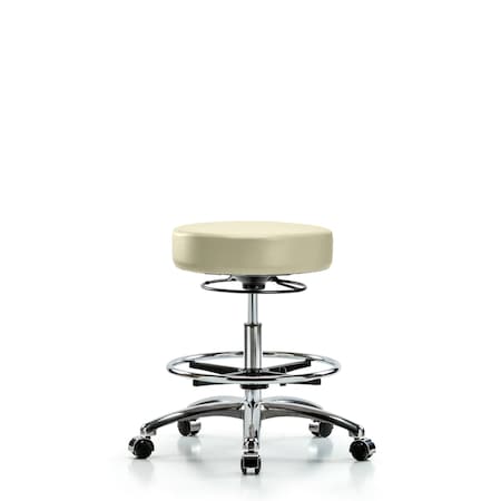 Vin Stool without Back Chr-Medium Bench Ht with Chr FRandCasters in Adobe White Trailblazer Vin MPN:BR-VMBSO-CR-CF-CC-8501