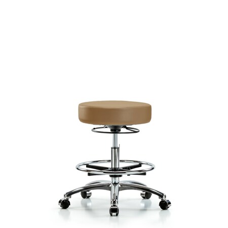 Vin Stool without Back Chr-Medium Bench Ht with Chr Foot Ring and Casters in Taupe Trailblazer Vin MPN:BR-VMBSO-CR-CF-CC-8584