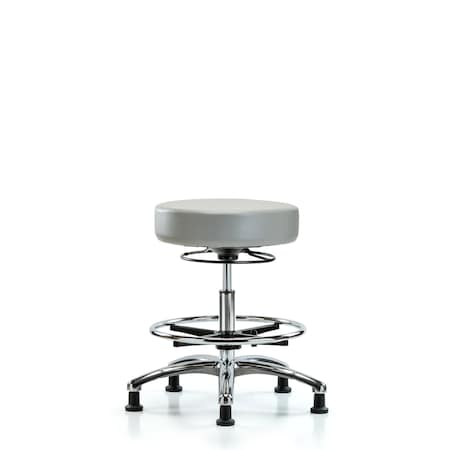 Vin Stool without Back Chr-Med Bench Ht with Chr Foot RingandStat Glides in Dove Trailblazer Vin MPN:BR-VMBSO-CR-CF-RG-8567