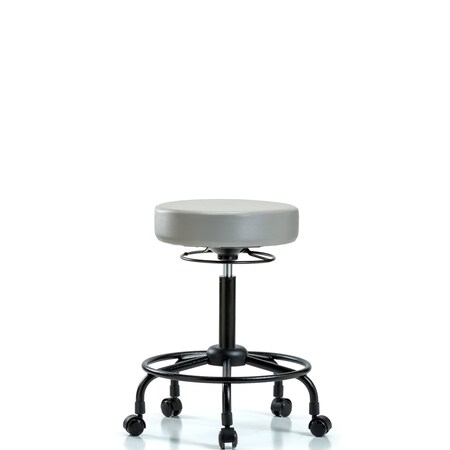 Vinyl Stool without Back-Medium Bench Height with RT Base and Casters in Dove Trailblazer Vinyl MPN:BR-VMBSO-RT-RC-8567
