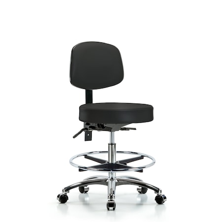 Vin Stool with Back Chrome-Medium Bench Ht with Chrome Foot RingandCasters in Black Trailblazer Vin MPN:BR-VMBST-CR-T0-CF-CC-8540