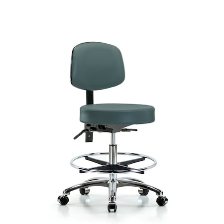 Vin Stool with Back Chr-Medium Bench Height with Chr FRandCasters in Colonial Blue Trailblazer Vin MPN:BR-VMBST-CR-T0-CF-CC-8546