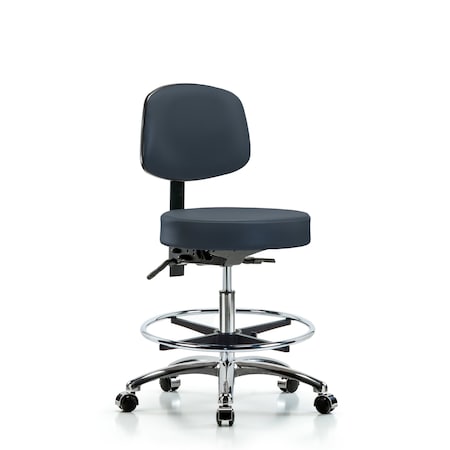 Vin Stool with Back Chr-Medium Bench Height with Chr FRandCasters in Imperial Blue Trailblazer Vin MPN:BR-VMBST-CR-T0-CF-CC-8582