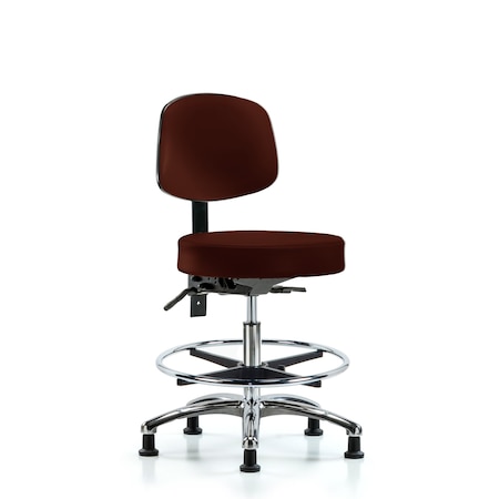 Vin Stool with Back Chr-Med Bench Ht with Chr Foot RingandStat Glides in Burgundy Trailblazer Vin MPN:BR-VMBST-CR-T0-CF-RG-8569