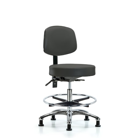 Vin Stool with Back Chr-Med Bench Ht with Chr Foot RingandStat Glides in Charcoal Trailblazer Vin MPN:BR-VMBST-CR-T0-CF-RG-8605