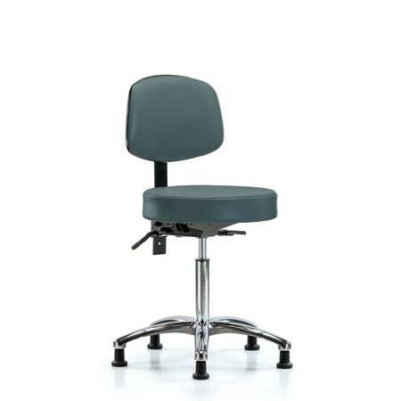 Vin Stool with Back Chrome-Medium Bench Ht with Stationary Glides in Colonial Blue Trailblazer Vin MPN:BR-VMBST-CR-T0-NF-RG-8546