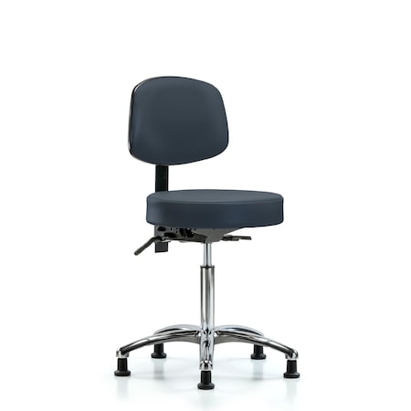 Vin Stool with Back Chrome-Medium Bench Ht with Stationary Glides in Imperial Blue Trailblazer Vin MPN:BR-VMBST-CR-T0-NF-RG-8582