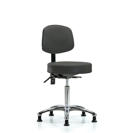 Vin Stool with Back Chrome-Medium Bench Height with Stationary Glides in Charcoal Trailblazer Vin MPN:BR-VMBST-CR-T0-NF-RG-8605