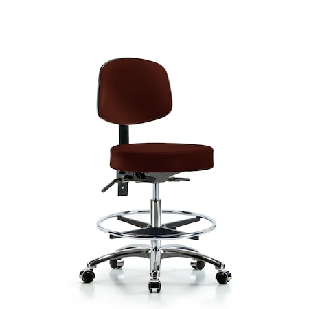 Vin Stool with Back Chr-Med Bench Ht with Seat Tilt, Chr FR, andCasters in Burgundy Trailblazer Vin MPN:BR-VMBST-CR-T1-CF-CC-8569