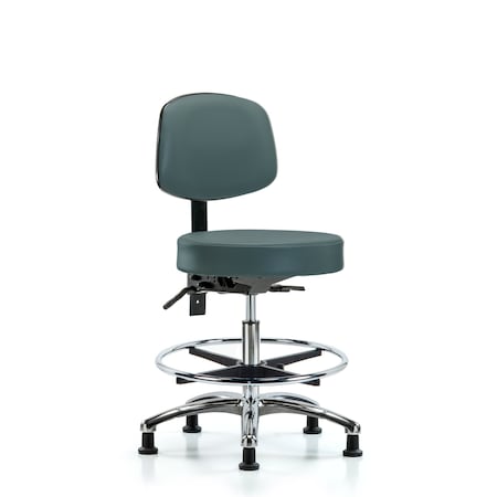 Vin Stool with Back Chr-Med Ben Ht with Seat Tilt, ChrFR, andStat Glides in Col Blue Trailblazer Vin MPN:BR-VMBST-CR-T1-CF-RG-8546
