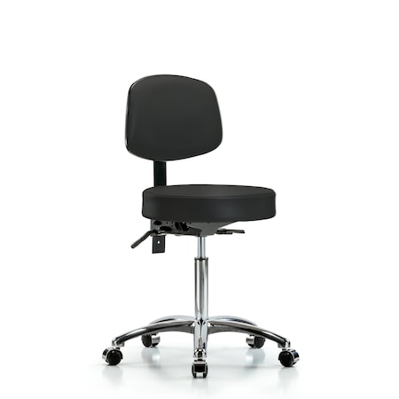 Vin Stool with Back Chrome-Medium Bench Height with Seat TiltandCasters in Black Trailblazer Vin MPN:BR-VMBST-CR-T1-NF-CC-8540