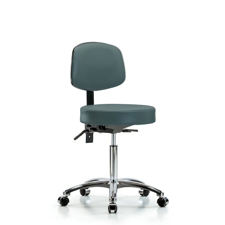 Vin Stool with Back Chrome-Medium Bench Ht with Seat TiltandCasters in Colonial Blue Trailblazer Vin MPN:BR-VMBST-CR-T1-NF-CC-8546