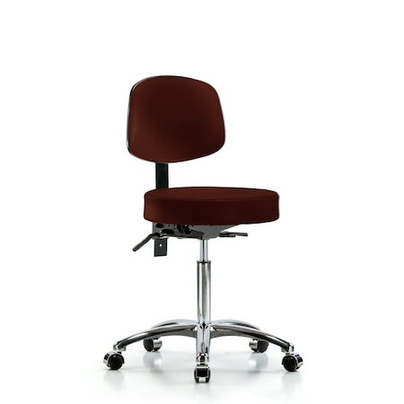 Vin Stool with Back Chrome-Medium Bench Height with Seat TiltandCasters in Burgundy Trailblazer Vin MPN:BR-VMBST-CR-T1-NF-CC-8569