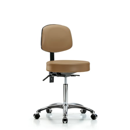 Vin Stool with Back Chrome-Medium Bench Height with Seat TiltandCasters in Taupe Trailblazer Vin MPN:BR-VMBST-CR-T1-NF-CC-8584