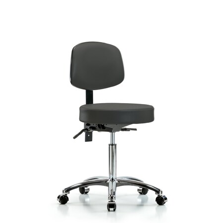 Vin Stool with Back Chrome-Medium Bench Height with Seat TiltandCasters in Charcoal Trailblazer Vin MPN:BR-VMBST-CR-T1-NF-CC-8605