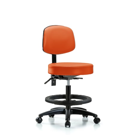 Vin Stool with Back-Medium Bench Ht with Black Foot Ring and Casters in Orange Kist Trailblazer Vin MPN:BR-VMBST-RG-T0-BF-RC-8613