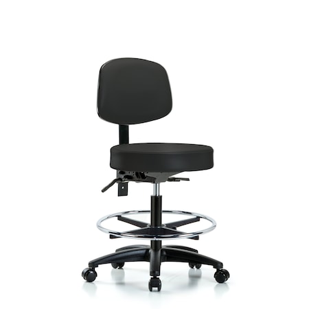 Vin Stool with Back-Medium Bench Height with Chrome Foot Ring and Casters in Black Trailblazer Vin MPN:BR-VMBST-RG-T0-CF-RC-8540