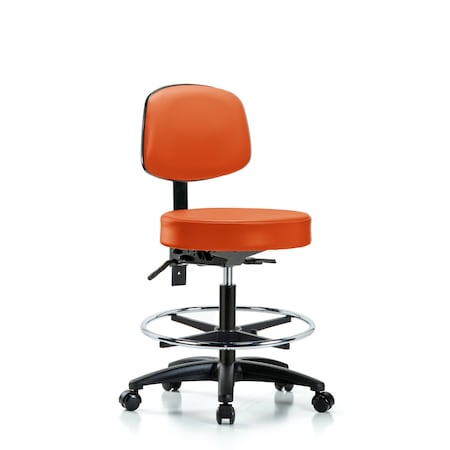 Vin Stool with Back-Medium Bench Ht with Chrome Foot Ring and Casters in Orange Kist Trailblazer Vin MPN:BR-VMBST-RG-T0-CF-RC-8613