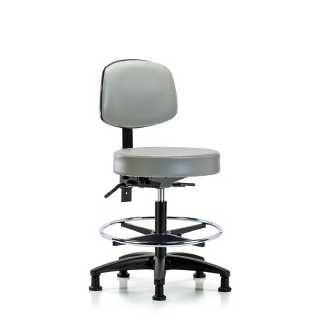 Vin Stool with Back-Medium Bench Ht with Chr Foot Ring and Stationary Glides in Dove Trailblazer Vin MPN:BR-VMBST-RG-T0-CF-RG-8567