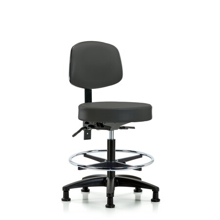 Vin Stool with Back-Medium Bench Ht with Chr Foot Ring and Stat Glides in Charcoal Trailblazer Vin MPN:BR-VMBST-RG-T0-CF-RG-8605