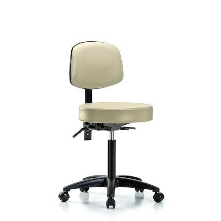 Rutledge Vinyl Stool with Back - Medium Bench Height with Casters in Adobe White Trailblazer Vinyl MPN:BR-VMBST-RG-T0-NF-RC-8501
