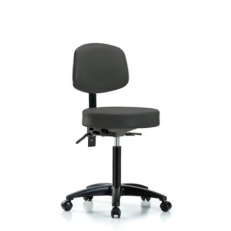 Rutledge Vinyl Stool with Back - Medium Bench Height with Casters in Charcoal Trailblazer Vinyl MPN:BR-VMBST-RG-T0-NF-RC-8605