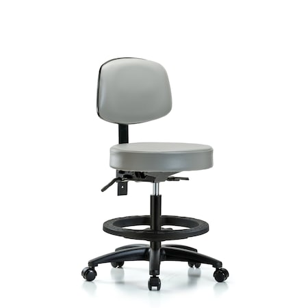Vin Stool with Back-Medium Ben Ht with Seat Tilt, Black Foot Ring, and Casters in Dove Trailblazer Vin MPN:BR-VMBST-RG-T1-BF-RC-8567