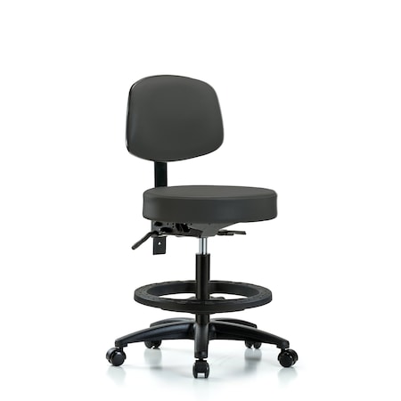 Vin Stool with Back-Medium Bench Ht with Seat Tilt, Black FR, andCasters in Charcoal Trailblazer Vin MPN:BR-VMBST-RG-T1-BF-RC-8605