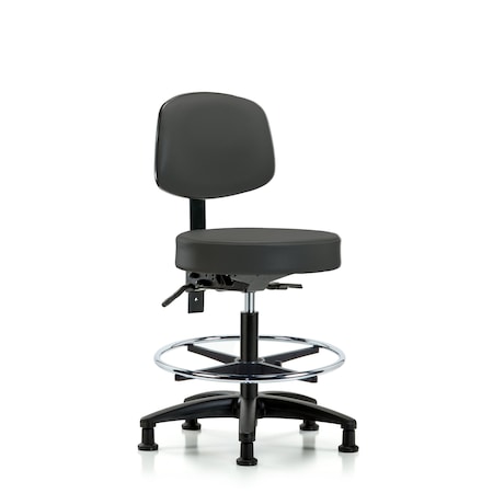 Vin Stool with Back-Med Bench Ht with Seat Tilt, Chr FR, and Stat Glides in Charcoal Trailblazer Vin MPN:BR-VMBST-RG-T1-CF-RG-8605